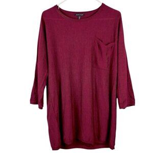 Eileen Fisher Longline Merino Wool Women’s Tunic sweater top Burgundy Size M